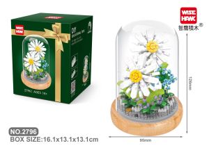 Flower Builidng Blocks Toys 3D Model Eternal Flowers with Dust Cover Assembled Toys Gift for Girlfriends