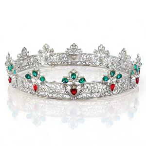 Vintage Shiny Baroque Round Crown Metal Hair Ornaments King Queen Tiara Gold Headwear Rhinestone Crown Girls h260430m
