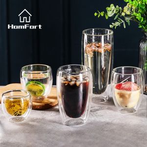 Heat-Resistant Double Wall Glass Cup Milk Whiskey Tea Beer Transparent Espresso Coffee Cups Drinking Glasses Drinkware