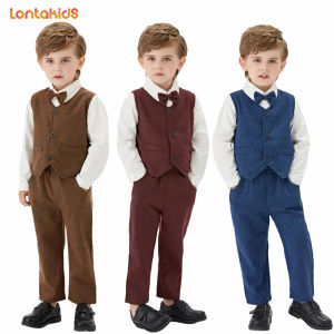 lontakids Baby Boy Suit Toddler Formal Outfit Kids 4 Piece Vest Gentleman Clothes Long Sleeve Shirt and Pants Set