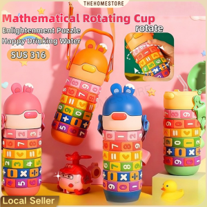 430ml Stainless Steel 316 Protable Thermos Water Bottle Creative Puzzle Childrens Sippy Cup Revolving Cup Set Math Cup