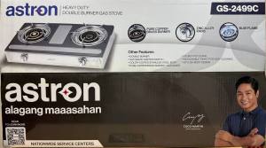 Astron GS2499C Double Burner Gas Stove Heavy Duty Tempered Glass Top Cast Iron Burners for Efficient Heat Distribution