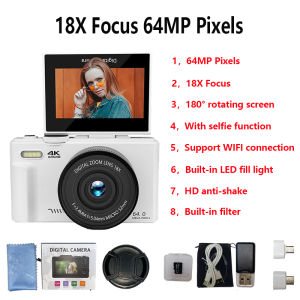 🎄Paskong Handog🎅✨ 🔥VETEK/TEEKA W1 4K/5K HD 64/75MP WiFi Digital Camera with 64GB Card 18X Digital Zoom 3" Flip Screen for Vlogging & Photography🔥