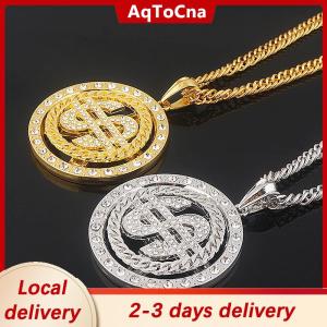 [COD] AqToCna Ship within 24 hours Big Rotatable US Dollar Money Sign Pendant Necklace Men Rapper Hip Hop