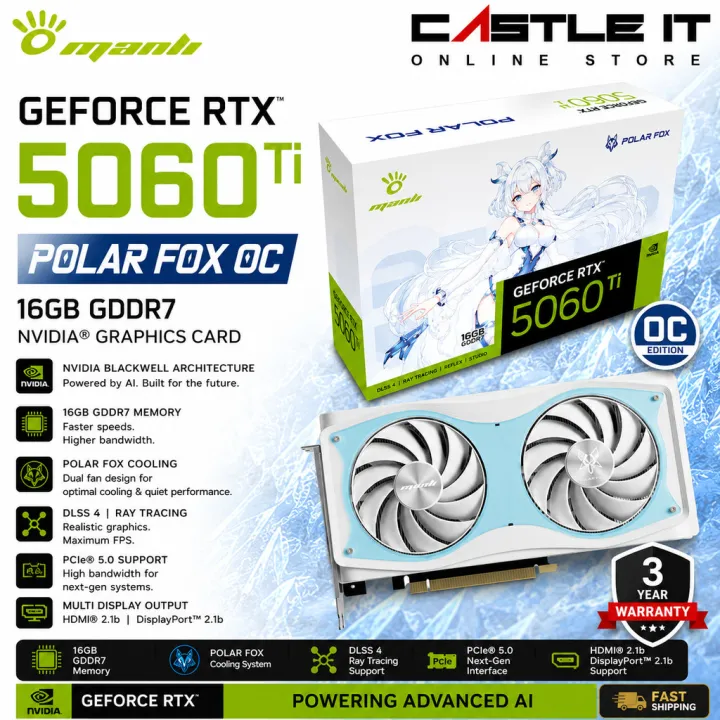 Manli GeForce RTX 5060 Ti Polar Fox OC 16GB GDDR7 NVIDIA Graphics Card