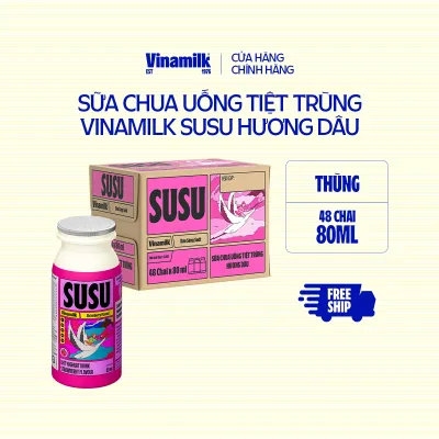 Thùng 48 chai 80ml Sữa Chua Uống Tiệt Trùng Vinamilk SuSu hương Dâu -