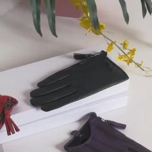 2025 Half Palm Zipper Tassel Driving Fashion Sheep Leather Gloves  Women Fashion Short Mittens LG015