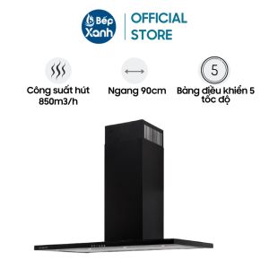 Máy Hút Mùi Áp Tường Malloca SLIM K1522 - Công suất hút 850m3/h - Ngang 90cm - Điều Khiển Điện Tử 5 Tốc Độ - Nhập Khẩu Châu Âu - Hàng Chính Hãng