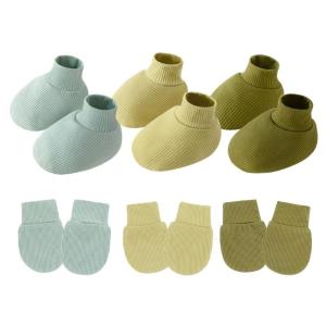 3 Set Infant Scratch Proof Gloves and Socks for Boys Girls Comfortable Cotton Mittens & Foot Cover for Home or Travel