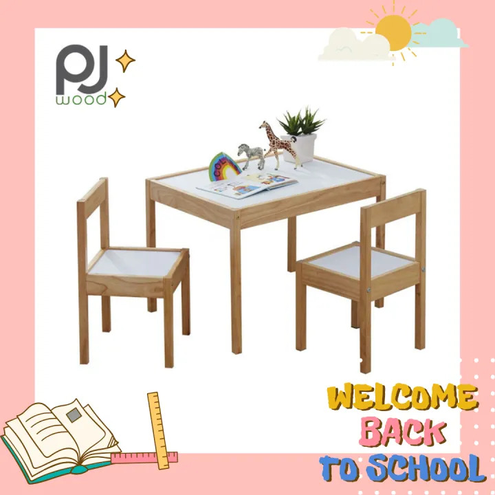 เซ็ทโต๊ะและเก้าอี้เด็ก PJ Wood ชุดโต๊ะเขียนหนังสือเด็ก โต๊ะเขียนได้ โต๊ะเด็ก โต๊ะเขียนหนังสือ พร้อมเก้าอี้เด็ก Kid Table Set 3 PCS (พร้อมส่ง