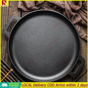 Heavy-Duty Cast Iron Skillet Pan Non-Stick Cooking Pot for Pizzas Pancakes and Steaks in Black 32cm