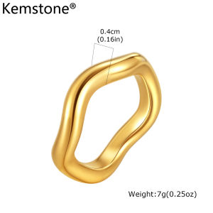 Kemstone Womens Stainless Steel Gold Plated Wave Ring – Simple Fashion Polished Band Jewelry