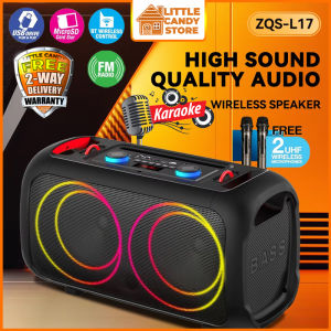 ZQS-L17 Portable Karaoke Speaker Bluetooth with RGB Light FM/TF/USB/AUX 2 Wireless Microphones High Sound Quality Audio Wireless Speaker