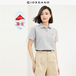 GIORDANO Women Polo Shirts Small Embroidery Stretchy Lycra Polo Shirts Short Sleeve Summer Fashion Casual Polo Shirts 05314398