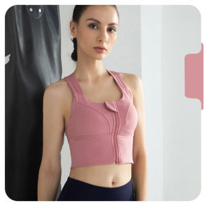 Sokongan tinggi bukan Bra Big Laides wanita 4XL 5XL kecergasan Yoga Tops Plus Size Sportswear Front Zipper