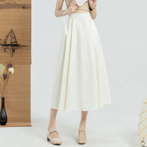 Ammin Váy hoa văn cổ điển có mặt dây chữ R Trung Quốc Mới Mùa Xuân/hè eo cao phong cách Trung Quốc Nữ Váy Xếp Ly Chữ A dài trung bình 2024