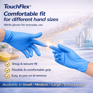 [SG READY STOCK] TouchFlex Disposable Nitrile Exam Glove Powder Free Glove Cleaning Food Safety |100 Pcs Per Box | Blue