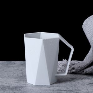 แก้วน้ำมีหู แก้วพลาสติก แก้วน้ำสวย ลายคริสตัล สีเทา น่ารัก พลาสติกคุณภาพดี พร้อมส่ง