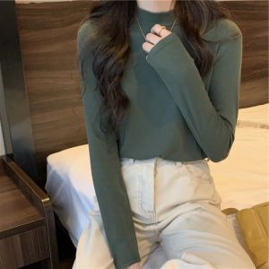 Fashion Autumn Winter Female Turtleneck Fleece Stretch Shirt Women Long Sleeve T-Shirt Warm Basic Pullover Bottoming Tops