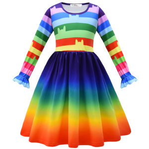 {Sweet Baby} Summer Baby Girl Rainbow Long Sleeve Dress Gabbys Dollhouse Dress For 3 4 5 6 7 8 years old