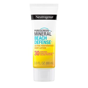 Neutrogena Purescreen+ Mineral Beach Defense Active Performance Body Lotion Sunscreen with Broad Spectrum SPF 30 Quick Drying and Water-Resistant 80 Minutes UVA/UVB Protection 3.0 fl. oz