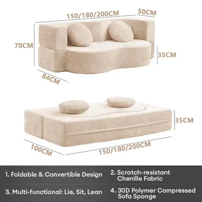 2M Folding Double Sofa Bed Dual-purpose Living Room Foldable Compression Sofa Bed Two pillows