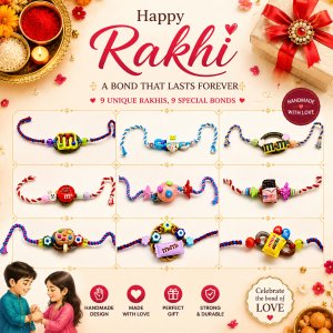 Kids M&M Theme Rakhi Set – Handmade Designer Raksha Bandhan Bracelet Collection with Colorful Candy Charms for Brothers | Set of 3 Rakhis