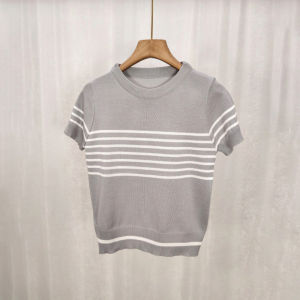 ⚡Port⚡ blouses women new style 2025 Short Sleeved Striped Knitwear Women Trendy Loose Short Top Retro Versatile Knitwear