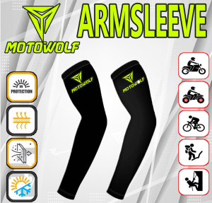 Motowolf NEON YELLOW  Arm Sleeve (1pair) Black Cotton Spandex Fit