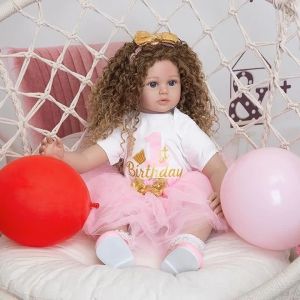 Phụ Kiện Tóc Nâu xoăn Chịu Nhiệt Dành Cho Búp Bê 55 cm = 22 inch Doll vòng Đầu 34 cm PVN9428