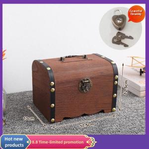 Graceful 1 Bộ Cổ Điển Kho Báu Hộp Lưu Trữ Bằng Gỗ Kho Báu Ngực Với Khóa Con Heo Đất Ngân Hàng Tổ Chức Tiết Kiệm Hộp Trường Hợp Đối Với Trang Trí Nội Thất