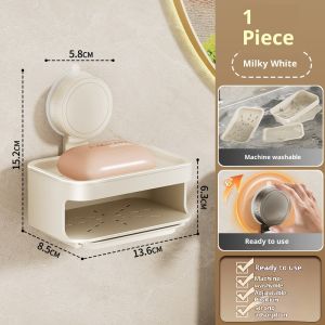 HANGDIAN ที่มีถ้วยดูดจานรองสบู่ติดผนัง   การออกแบบการระบายน้ำที่กันน้ำได้ติดตั้งได้ง่ายและสะอาดเหมาะสำหรับห้องน้ำ