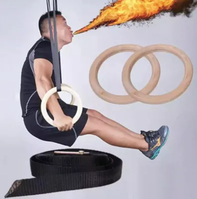 Monstermarketing Wood Gymnastic Ring Olympic Strength Training Gym Rings Wooden for Crossfit Exercise