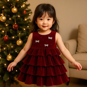 Váy Utachan nhung đỏ Giáng sinh Tết cho bé gái 10-40kg Váy đỏ cho bé gái