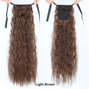 O-New 50cm Long Corn Wavy Ponytail Hairpieces Synthetic Afro Curly Drawstring Ribbon Wig Hair Extensions