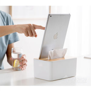 ARAFURA - TaffHOME Kotak Tisu Kayu dengan Smartphone Holder Mobile and Tissue Box - ZJ005 - White