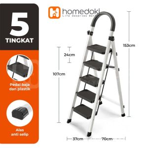 Homedoki Tangga Rumah Lipat Tangga Besi Lipat 3/4 Step Household Steel Ladder/ Tangga Lipat Aluminium 4 Step Premium Ladder