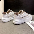 【LaLa】new simple white rubber shoes with lace sneakers chunky footwear low cut for women. 