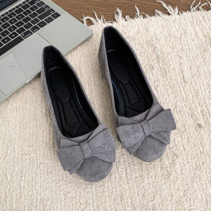 Free Shipping 2026 Spring New Collection: Plus-Size Flat Casual Slip-On Shoes For Women Featuring A Velvet Bow And Round Toe Design
