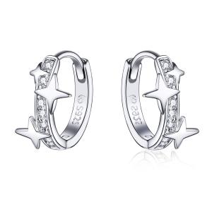 BAMOER Small Hoop Earrings 925 Sterling Silver Clear CZ Universe Galaxy Tiny Earrings for Girl Gifts anti-allergy Jewelry BSE076 June