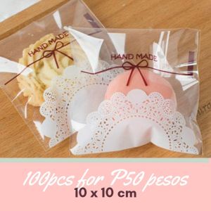 (100pcs) 10x10 CM Hand Made Lace Design Candy Cookie Plastic Pastry Bag Food Packaging
