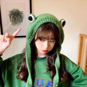 NOVELLEO Cute Knitted  Frog Hat Korean Style Warm Women  Beanie Hat Ladies Fashion Knitted Warm Hat Cap Costume Accessory