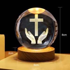 A&A A A 3D Crystal Ball Night Lamp with Colorful and Warm Light - USB Table Light with Wooden Base for Home Decor Birthday Gifts and Room Decoration Christmas Lights
