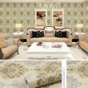 Wallpaper Dinding Motif Batik Silver Gold Ukuran 45cm x 9-10meter