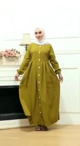Baju Gamis Wanita Full Kancing Motif Polos Bahan Rayon Adem Gamis Busui
