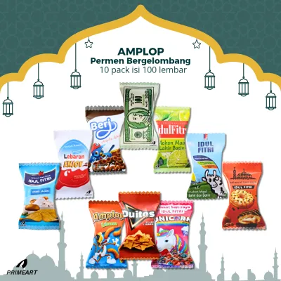 10 Pack Isi 100 Lembar Amplop Lebaran Terbaru 2026 Bergelombang Angpao Idul Fitri Bahan Kertas AP 85 GSM Desain Unik Uk 6x10cm Hadiah Khusus