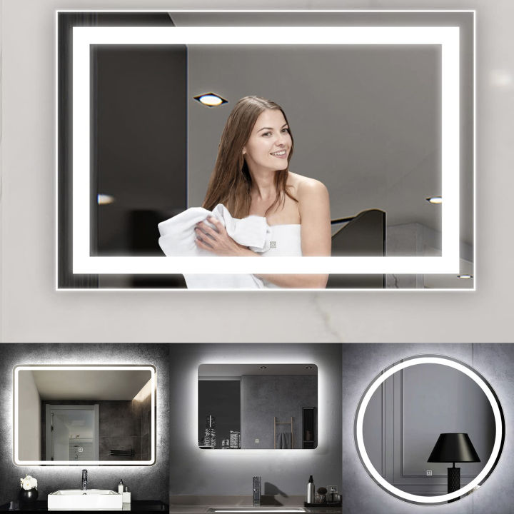 Bathroom Mirror with LED light touch button modern style hotel luxury