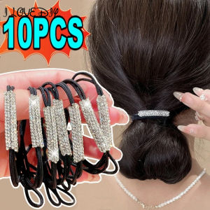 1-10pcs Phụ Nữ Kim Cương đen sáng bóng Rhinestone liền mạch dây cao su đàn hồi dây buộc tóc phụ kiện thời trang tóc
