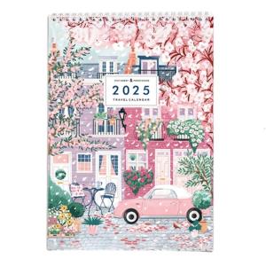 2025 Travel Calendar Hanging Wall Calendar from 01/2025 to 12/2025 Twin-Wire Binding Monthly Calendar for Office School