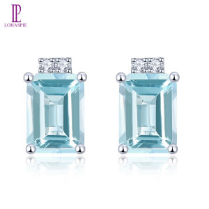Lohaspie Jewelry Genuine 2.4 Carats Silver Earring 925 Original Natural Sky Blue Topaz Garnet Stud Earring Genuine Garnet Earrings Birthstone Earring For Women Jewelry